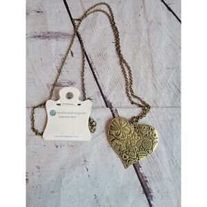 Large heart embossed brass necklace vintage style Boho style steampunk design